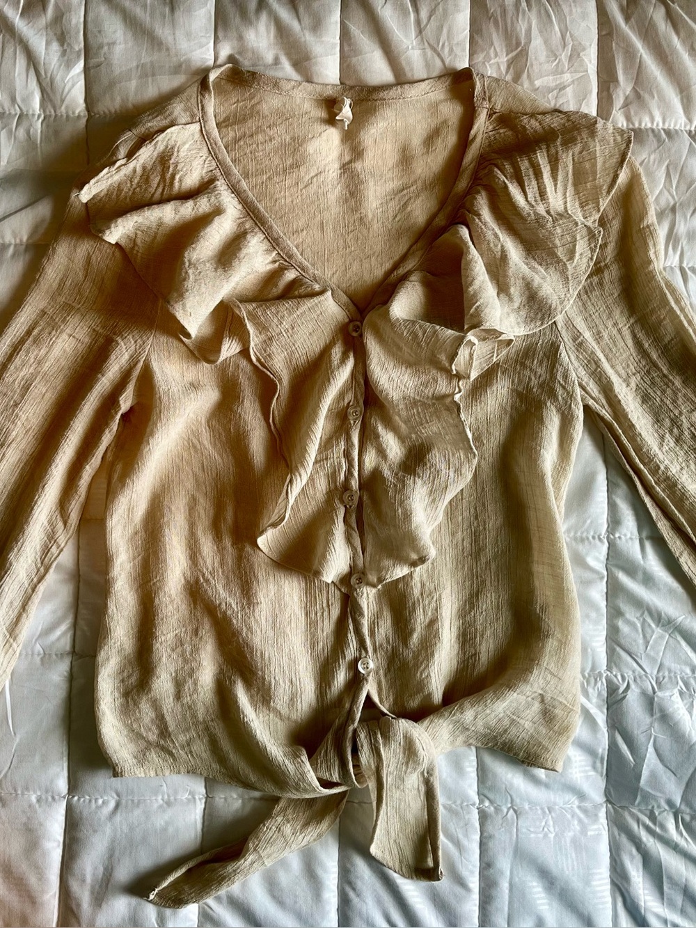 Tie-Front Ruffle Blouse - Cream